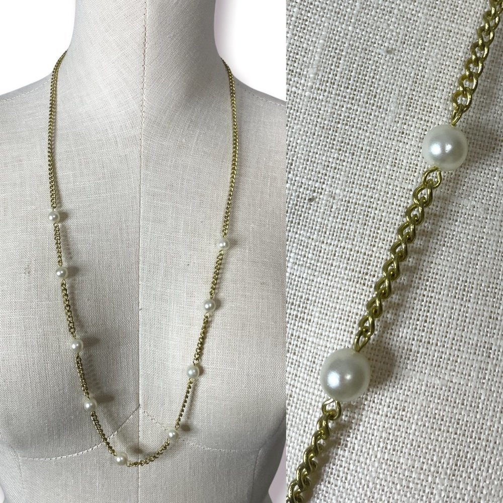 𝅺gold Tone Faux Peal Neckline Chain